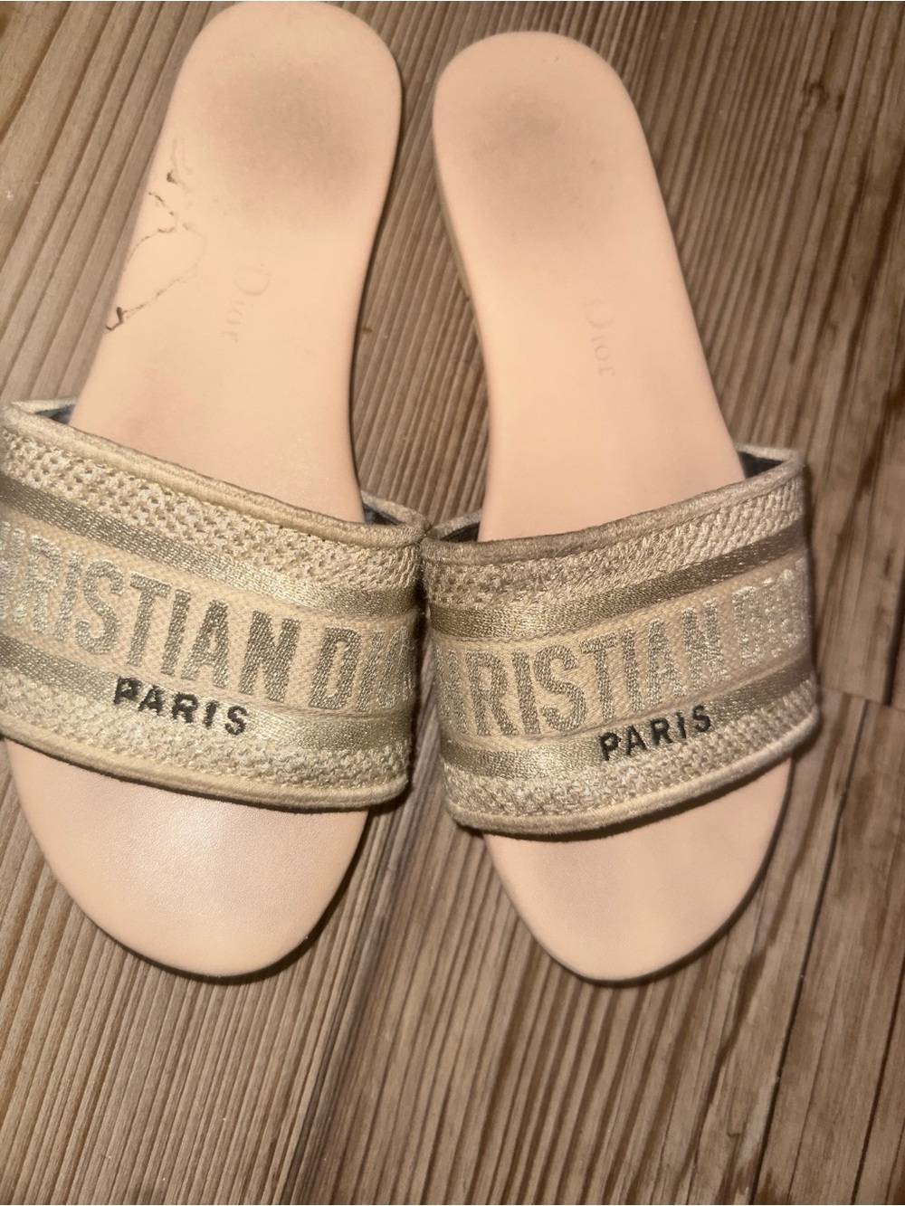 Dior Metallic Gold Slide Sandals - Women's